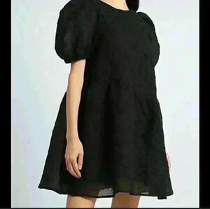 Black baby  doll floral lace dress puff sleeve size medium